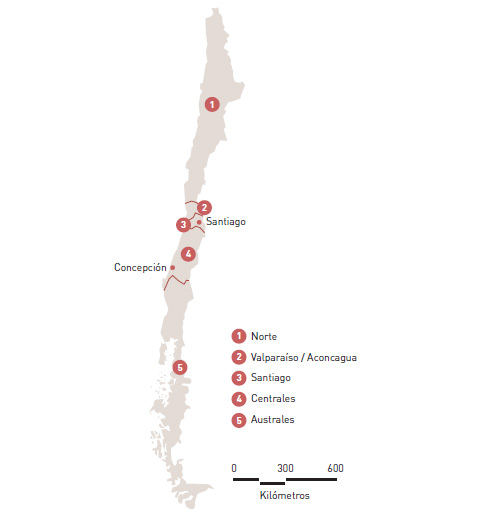 Mapa CRESTA de zonas de terremoto de Chile
